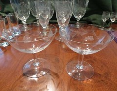 Antique Floral Etched Glasses Bar Set with Wine Martini Cordial and Shot ED150
