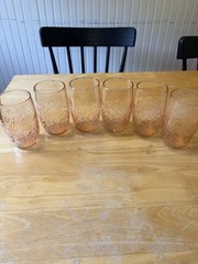 MacBeth Evans Pink Depression Crystal Leaf Juice Tumbler Glass 4 1/4” Set Of 6