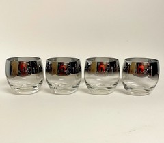Vintage 4 ct Silver Ombre Fade Mercury Roly Poly 8 Oz. Rocks Glasses Barware