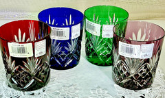Ajka Cut to Clear Glass Faberge Odessa Set of 4 Whiskey Tumblers Old Fashioned