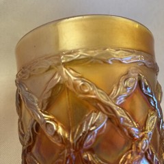Dugan-Diamond Grapevine Lattice Tumbler Marigold Antique Carnival Glass