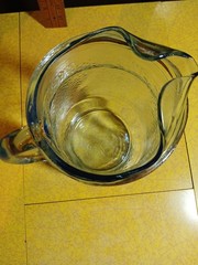 2 Libby Glass Water Pitchers Chateau Blue Sapphire Textured & Amber Optic Swirl