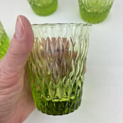 Set of 4 Acid Green IVV Loto Handblown in Italy 3.75″ Rocks Glasses ~ MINT