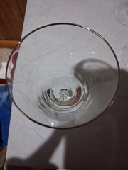 Vintage Fostoria ‘Engagement Ring’ pattern crystal wine glass with platinum trim