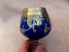 Vintage Arte Italica S L Line Italy Blue Brandy Snifter Glass 24K Gold Highlight