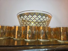 VTG Culver Valencia Punch Bowl Set 22kt Gold Guilded 11 Glasses