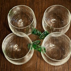Vintage Green handle Sussmuth Hand blown Crystal punch cups Set of 4