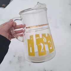 Vintage MCM Numbered Cocktail Clear Glass Pitcher Barware Mid-Century Yellow Jug