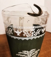 Vintage Jeanette Hellenic Green Neoclassical Wedgwood Pitcher and Shot Glasses