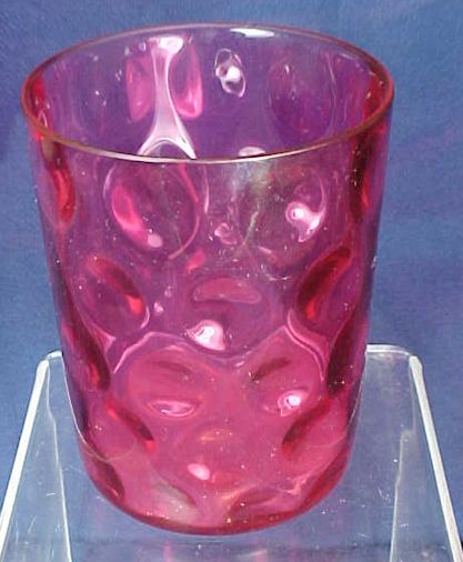 Cranberry Glass Tumbler Cup Inverted Dot Thumbprint