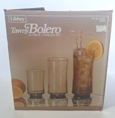 Libbey Tawny Bolero 24 Piece Tumbler Set Vintage Smoke Brown Glasses 82486T