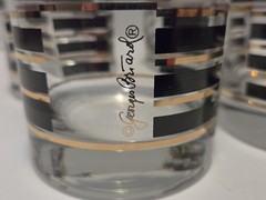 4 Vtg Georges Briard Gold & Black Double Old Fashioned Glasses MCM