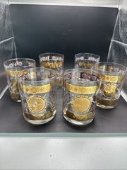 Vitro Bari V1C1 CRYSTAL HIGHBALL GLASSES Set of 6Gold Crowns Mid-Century Vintag