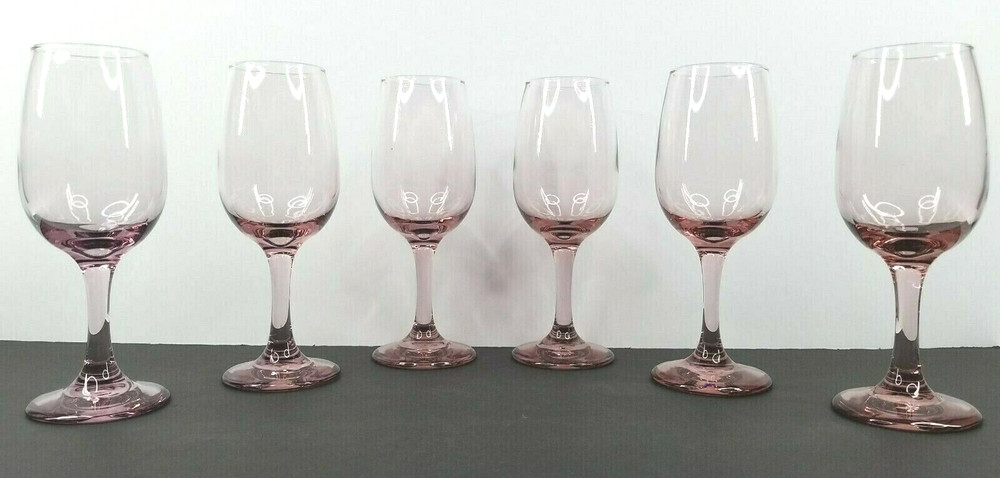 6 Libbey Premiere Pink Water Goblets Set Vintage Elegant Stemware Plum Glass Lot