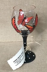 Monarch Butterfly Polka Dot Art Painted On Wine Glass Whimsigoth Whimsical Cute