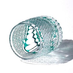 Edo Kiriko Luxury Crystal Whiskey Glass Hand Cut To Clear Green 9oz Gift Packing