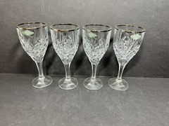 Dublin Platinum Band Shannon Crystal Goblets Set Of 4 9 Oz New Old Stock (b84)