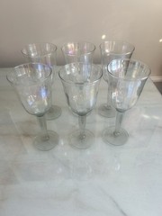 Set of 6 Iridescent Wine Glasses 9” Tall Clear Stem Rainbow Luster Goblets
