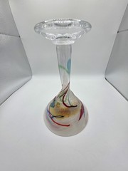Signed Studio Art Glass Martini Glass Hand Blown Multicolor Swirl Thick Stem