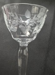 Set Of 4 Etched Crystal, Cordial Glasses Stemware Floral Spray, Leaf 5 1/4” H