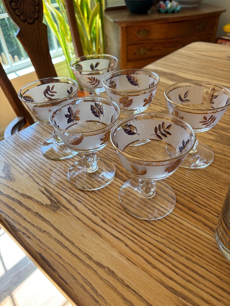 Set Of 6 Libbey Golden Foliage Frosted Champagne Glasses