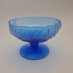 Vtg MCM Morgantown Crinkle Glass Cobalt Blue Footed Bowl SET of 2 Daiquiri