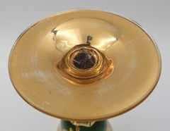 VINTAGE CZECH BOHEMIAN FLORAL DESIGN HAND-PAINTED EMERALD GREEN AND GOLD GOBLET