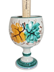 Large VTG Italian Pottery Pedestal Goblet Wine Glass W/ Hand Painted Bird