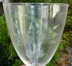 Vintage ETCHED Roses Water Goblet 10 oz. Rose Bud on back Wafer Stem PO
