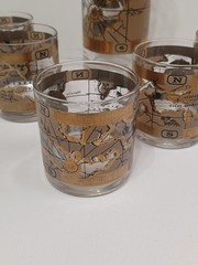 Vintage CERA GLASS 22-Karat Gold Cocktail Mixer & 6 Glasses, Martini Set Atlas