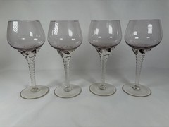 4 Vintage Bohemia Czech Amethyst & Clear Glasses Swirl Stem Star Goblet Cordial