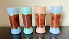 4 Siesta Ware Tall Tiki 1960’s Frosted w/ Wood like Wraps Drinking Glasses Bar