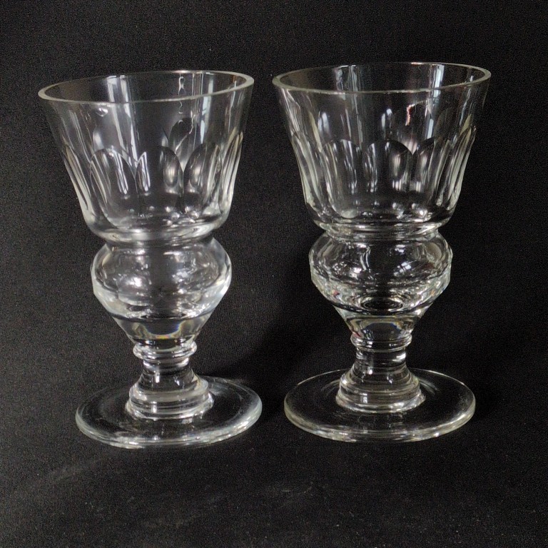 PONTARLIER ABSINTHE GLASSES w RESERVOIR, Cut Crystal, 5 1/2″, 8 Oz, FRANCE, 2PCS