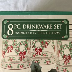 8-Victorian Christmas Cooler Glasses Indiana Glass Tumblers Holly & Wreaths-NIB