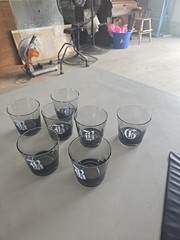 Set Of 7 Vintage Bar Smoked Tumblers Monogrammed 6 «B» And 1 «R»