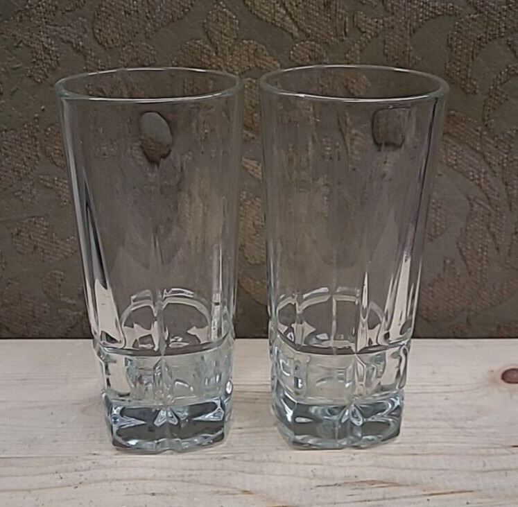 SET OF 2 Vintage Libbey Cooler Squire Cut Heavy Bottom Tumblers/IcedTea/Glasses