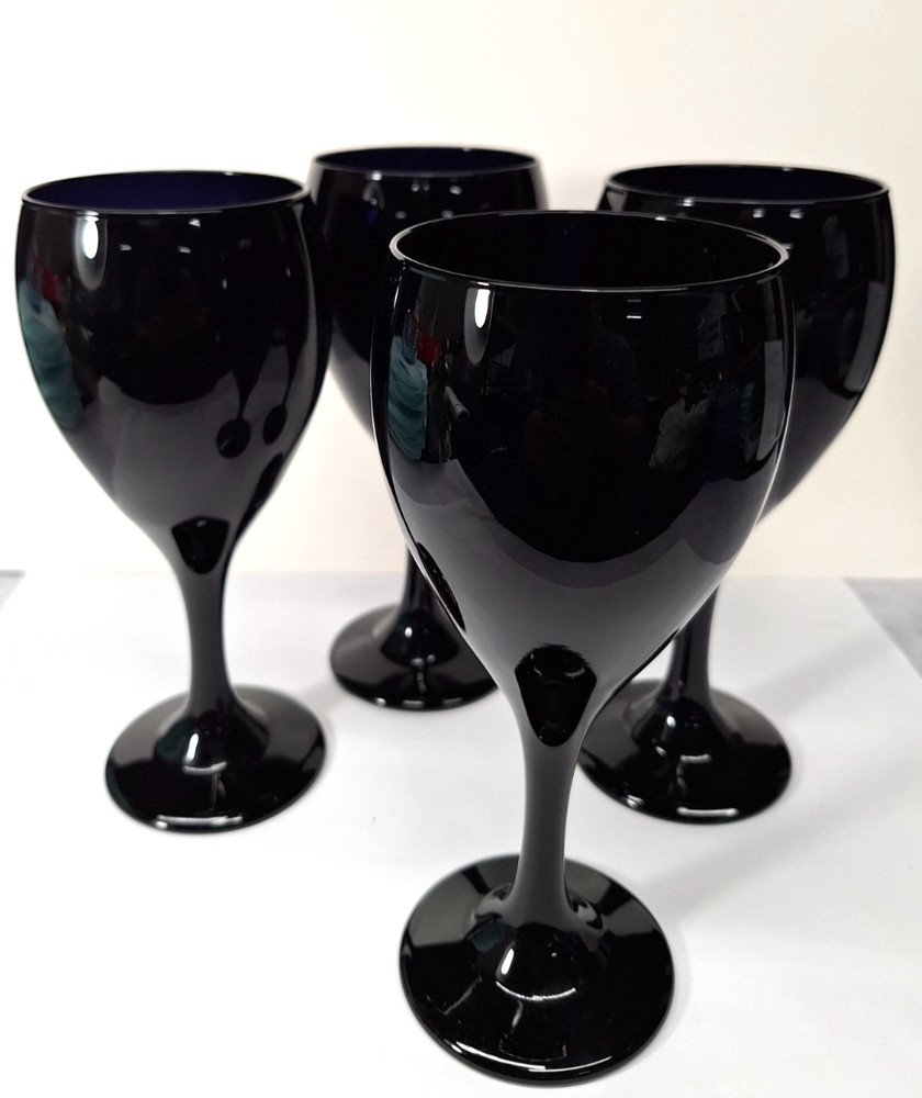 Vintage Libbey Black Amethyst Wine Water Glass Goblet Stemware 7 inch Set Of 4