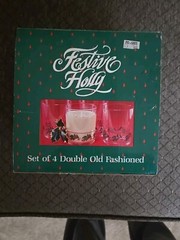Christmas Festive Holly Double Old Fashioned 14 oz Plastic Glasses-Set Of Six