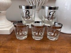Set Of 5 Short Cocktail Glasses 3.25” Tall Monogram “B” Dorothy Thorpe Glasses