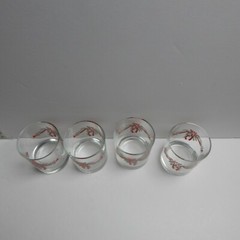 Vintage 4 Anchor Hocking Poinsettia and Ribbon Rocks Glasses Christmas Barware