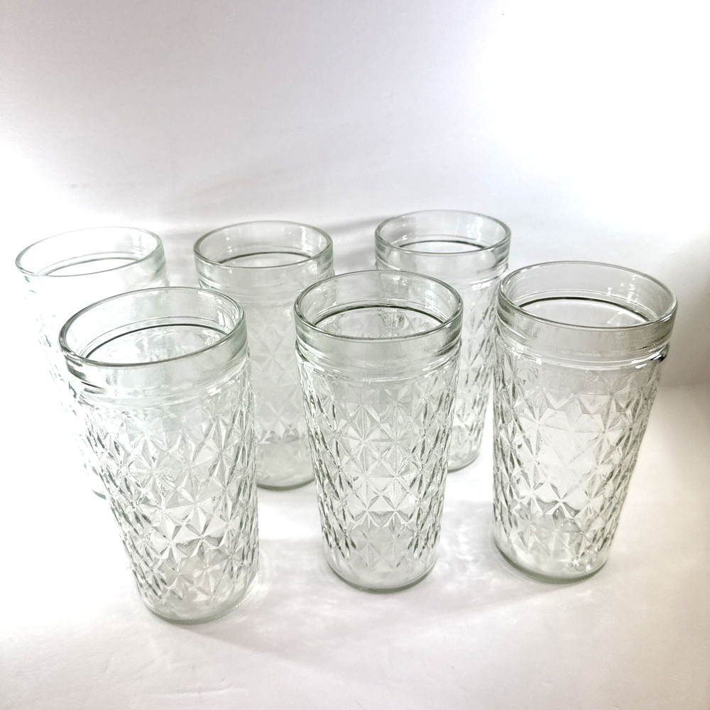 Vintage Anchor Hocking Diamond Cut Highball Glass Set Of 6