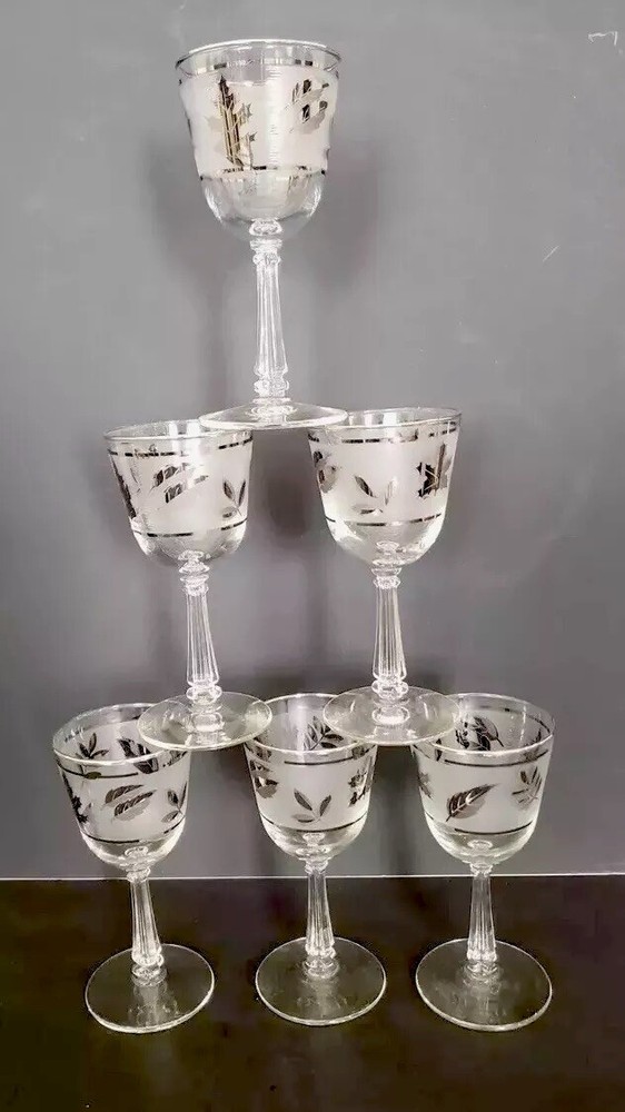 Libbey Silver Leaf Frosted Goblet Wine Water Glasses Set Of 6 Approx 5 3/4”H