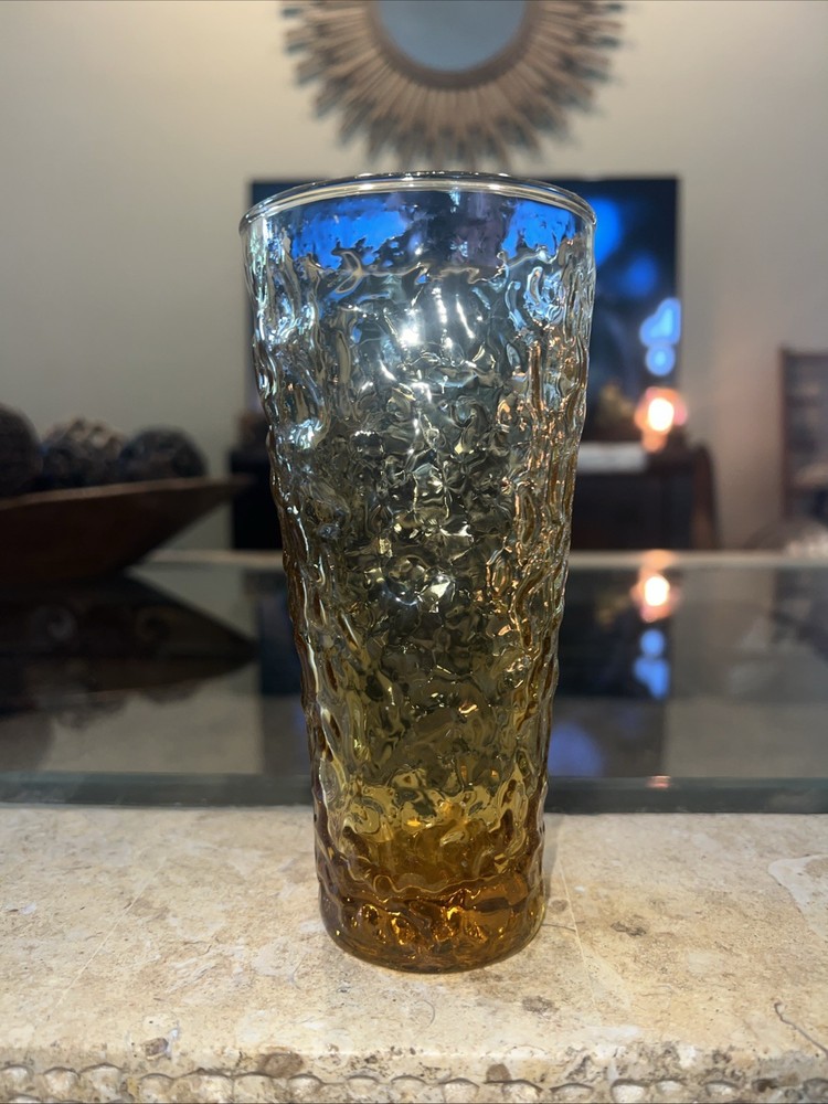 Anchor Hocking Lido Milano Crinkle Glass Large Iced Tea Tumbler Amber Honey Gold