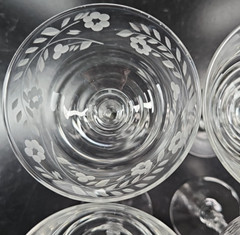 4 Rock Sharpe Halifax Champagne Sherbet Set Vintage Floral Cut Stemware MCM Lot