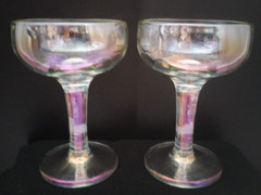 2 Wine Glasses Champagne Amber Iridescent Bowl Stem Cordial Glasses 5.5″