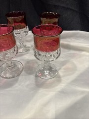 Six (6) Tiffin Kings Crown Ruby Flashed 5 3/4” Water Goblets