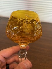STUNNING VTG LAUSITZER Tangerine Cut To Clear Crystal LA15 Hock Wine Glass 8″H