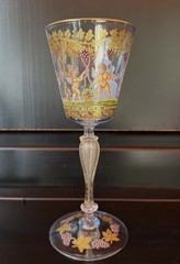 Venetian Hand Painted Enameled Gold & Beaded 7 3/4″ Wine Goblet Cherubs (E)