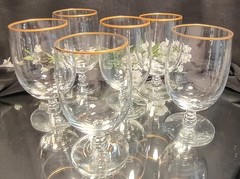 6 Vintage Fostoria CLASSIC GOLD Rim Crystal Water /Iced Tea/Beverage Glasses Set