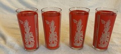 Set 4 VTG 1960 Mid Century Culver Red Gold Siam Thai Goddess Drinking Glasses